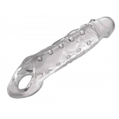 Прозразная закрытая насадка на пенис с поддержкой мошонки Clearly Ample Penis Enhancer - 22 см. - XR Brands - в Нефтекамске купить с доставкой