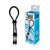 Черное силиконовое эрекционное кольцо-лассо с двумя утяжками - Sex Expert - в Нефтекамске купить с доставкой