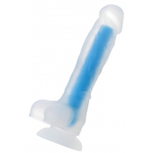 Прозрачно-синий фаллоимитатор, светящийся в темноте, Steve Glow - 20 см. - ToyFa купить с доставкой в интернет-магазине Orgasmix в Нефтекамске Прозрачно-синий фаллоимитатор, светящийся в темноте, Steve Glow - 20 см. - ToyFa