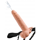 Телесный полый страпон с имитацией эякуляции 7.5  Hollow Squirting Strap-On with Balls Flesh - 21,6 см. - Pipedream - купить с доставкой в Нефтекамске