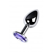 Серебристая конусовидная анальная пробка с фиолетовым кристаллом - 7 см. - ToyFa - купить с доставкой в Нефтекамске