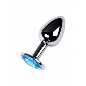 Серебристая конусовидная анальная пробка с голубым кристаллом - 7 см. - ToyFa - купить с доставкой в Нефтекамске