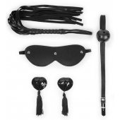 Эротический набор в черном цвете: маска, кляп, пэстисы, плётка - Notabu - купить с доставкой в Нефтекамске