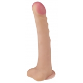 Телесный ребристый фаллоимитатор-супергигант с мошонкой на присоске - 39 см. - LOVETOY (А-Полимер) купить с доставкой в интернет-магазине Orgasmix в Нефтекамске Телесный ребристый фаллоимитатор-супергигант с мошонкой на присоске - 39 см. - LOVETOY (А-Полимер)