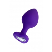 Фиолетовая анальная втулка Diamond Heart с прозрачным кристаллом - 8 см. - ToyFa - купить с доставкой в Нефтекамске Фиолетовая анальная втулка Diamond Heart с прозрачным кристаллом - 8 см. - ToyFa - купить с доставкой в Нефтекамске