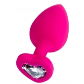 Розовая анальная втулка Diamond Heart с прозрачным кристаллом - 9,5 см. - ToyFa - купить с доставкой в Нефтекамске