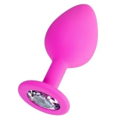 Розовая анальная втулка Brilliant с прозрачным кристаллом - 8 см. - ToyFa - купить с доставкой в Нефтекамске Розовая анальная втулка Brilliant с прозрачным кристаллом - 8 см. - ToyFa - купить с доставкой в Нефтекамске