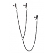 Черные зажимы на соски и клитор на цепочке DELUXE NIPPLE   CLIT CLAMPS - Dream Toys - купить с доставкой в Нефтекамске