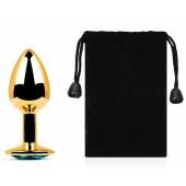 Золотистая анальная пробка с голубым стразом - 7,2 см. - Anal Jewelry Plug - купить с доставкой в Нефтекамске Золотистая анальная пробка с голубым стразом - 7,2 см. - Anal Jewelry Plug - купить с доставкой в Нефтекамске