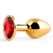 Золотистая анальная пробка с красным стразом - 7,2 см. - Anal Jewelry Plug - купить с доставкой в Нефтекамске