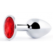 Серебристая анальная пробка с красным стразом - 7,2 см. - Anal Jewelry Plug - купить с доставкой в Нефтекамске Серебристая анальная пробка с красным стразом - 7,2 см. - Anal Jewelry Plug - купить с доставкой в Нефтекамске