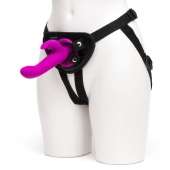 Лиловый страпон Rechargeable Vibrating Strap-On Harness Set - 17,6 см. - Happy Rabbit - купить с доставкой в Нефтекамске