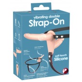 Телесный двойной вибрострапон с вибрацией Vibrating Double Strap-On - 15 см. - Orion - купить с доставкой в Нефтекамске