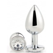 Серебристая анальная втулка с прозрачным кристаллом - 7,1 см. - Dream Toys - купить с доставкой в Нефтекамске