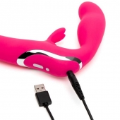 Ярко-розовый безремневой страпон Rechargeable Vibrating Strapless Strap-On - Happy Rabbit - купить с доставкой в Нефтекамске