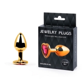 Золотистая анальная пробка с малиновым кристаллом-сердечком - 7 см. - Anal Jewelry Plug - купить с доставкой в Нефтекамске