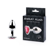 Серебристая анальная пробка с малиновым кристаллом-сердечком - 7 см. - Anal Jewelry Plug - купить с доставкой в Нефтекамске