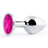 Серебристая анальная пробка с малиновым кристаллом - 7,2 см. - Anal Jewelry Plug - купить с доставкой в Нефтекамске