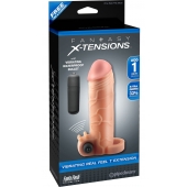 Телесная вибронасадка с кольцом  Vibrating Real Feel 1 Extension - 14 см. - Pipedream - в Нефтекамске купить с доставкой