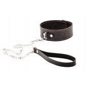 Черный широкий ошейник с красной строчкой и поводком - Crazy Handmade - купить с доставкой в Нефтекамске