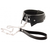 Черный ошейник-воротничок с металлическим поводком - Crazy Handmade - купить с доставкой в Нефтекамске