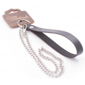 Серебристый металлический поводок с кожаной черной ручкой - 80 см. - Crazy Handmade - купить с доставкой в Нефтекамске