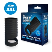 Черная открытая насадка на пенис с кольцом для мошонки XXL-size - 9,4 см. - Sex Expert - в Нефтекамске купить с доставкой