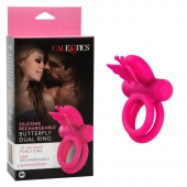 Розовое эрекционное виброкольцо Silicone Rechargeable Dual Butterfly Ring - California Exotic Novelties - в Нефтекамске купить с доставкой