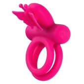 Розовое эрекционное виброкольцо Silicone Rechargeable Dual Butterfly Ring - California Exotic Novelties - в Нефтекамске купить с доставкой