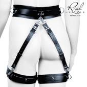 Черный кожаный пояс с гартерами - S-M - Notabu - купить с доставкой в Нефтекамске