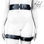 Черный кожаный пояс с гартерами - L-XL - Notabu - купить с доставкой в Нефтекамске