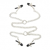 Серебристые зажимы для сосков и половых губ на тонкой цепочке - Notabu - купить с доставкой в Нефтекамске