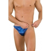 Синие трусы-тонги с застежкой сбоку и сатиновым блеском - La Blinque купить с доставкой Синие трусы-тонги с застежкой сбоку и сатиновым блеском - La Blinque купить с доставкой
