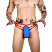 Синие сексуальные трусы-стринги на тонких красных бретелях - Romeo Rossi купить с доставкой Синие сексуальные трусы-стринги на тонких красных бретелях - Romeo Rossi купить с доставкой