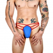 Синие сексуальные трусы-стринги на тонких красных бретелях - Romeo Rossi купить с доставкой Синие сексуальные трусы-стринги на тонких красных бретелях - Romeo Rossi купить с доставкой