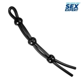 Черное силиконовое лассо с тремя шариками для утяжки - Sex Expert - в Нефтекамске купить с доставкой