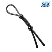 Черное силиконовое лассо с двумя шариками для утяжки - Sex Expert - в Нефтекамске купить с доставкой