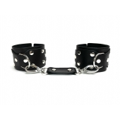 Черные кожаные наручники Sex Game - БДСМ Арсенал - купить с доставкой в Нефтекамске