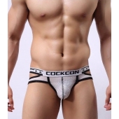 Белые мужские трусы-брифы с вырезами и леопардовым рисунком - Cockcon купить с доставкой Белые мужские трусы-брифы с вырезами и леопардовым рисунком - Cockcon купить с доставкой