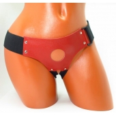 Красные кожаные трусики для страпона - БДСМ Арсенал - купить с доставкой в Нефтекамске