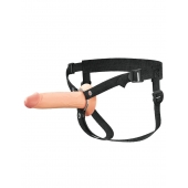 Телесный полый страпон на черных ремнях Hollow Silicone Strap-on - 17,8 см. - Pipedream - купить с доставкой в Нефтекамске