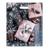 Новогодний пакет с принтом в виде подарков и вырубной ручкой (45х38 см) - Сима-Ленд - купить с доставкой в Нефтекамске