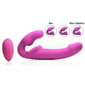 Розовый безремневой страпон с вибрацией и функцией расширения Inflatable Ergo-Fit Strapless Strap-On - XR Brands - купить с доставкой в Нефтекамске