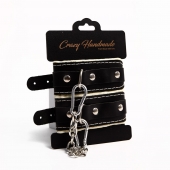 Черные скругленные наручники с мягкой бежевой подкладкой - Crazy Handmade - купить с доставкой в Нефтекамске