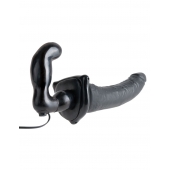 Черный страпон с вагинальной пробкой Deluxe Vibrating Penetrix Strap-On - 19 см. - Pipedream - купить с доставкой в Нефтекамске