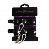 Черно-фиолетовые скругленные наручники с мягкой подкладкой - Crazy Handmade - купить с доставкой в Нефтекамске Черно-фиолетовые скругленные наручники с мягкой подкладкой - Crazy Handmade - купить с доставкой в Нефтекамске