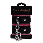 Черно-розовые скругленные наручники с мягкой подкладкой - Crazy Handmade - купить с доставкой в Нефтекамске Черно-розовые скругленные наручники с мягкой подкладкой - Crazy Handmade - купить с доставкой в Нефтекамске