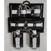 Набор фиксаторов из черной и белой натуральной кожи - Crazy Handmade - купить с доставкой в Нефтекамске Набор фиксаторов из черной и белой натуральной кожи - Crazy Handmade - купить с доставкой в Нефтекамске