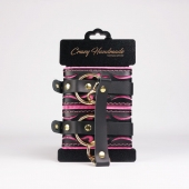 Черные кожаные оковы с розовой строчкой - Crazy Handmade - купить с доставкой в Нефтекамске Черные кожаные оковы с розовой строчкой - Crazy Handmade - купить с доставкой в Нефтекамске