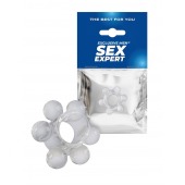 Прозрачное эластичное эрекционное кольцо с 6 шариками - Sex Expert - в Нефтекамске купить с доставкой
